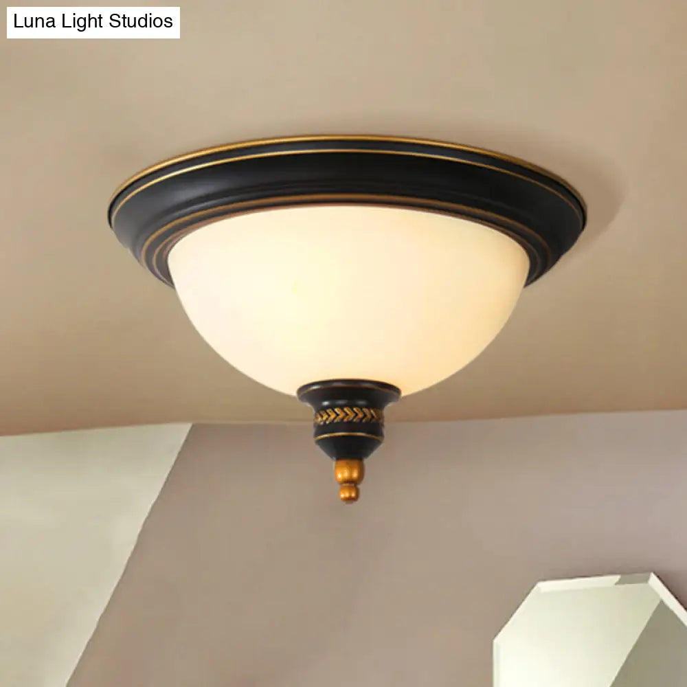 DecorBites™ DecorBites™ Black Dome Flush Mount Ceiling Light with Traditional Opal Glass and 3 Bulbs – Perfect for Living Room