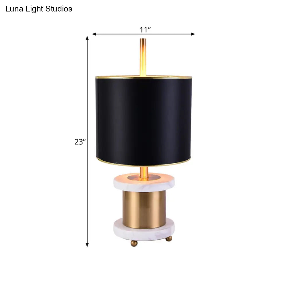 Black Drum Shaped Bedroom Reading Light - 1-Light Fabric Task Lighting, Traditional Style