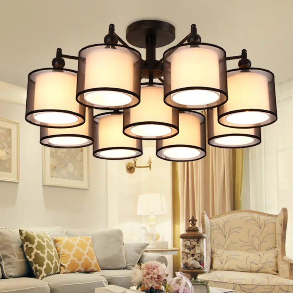 DecorBites™ DecorBites™ Black Fabric Semi Flush Mount Ceiling Chandelier for Contemporary Living Rooms