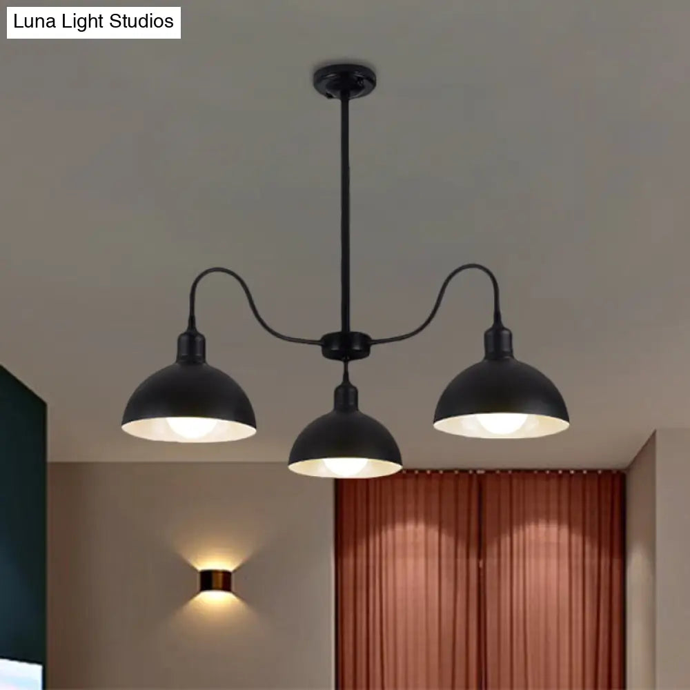 Black Finish 3-Head Chandelier Pendant with Retro Style Dome Shade - Ideal for Dining Room