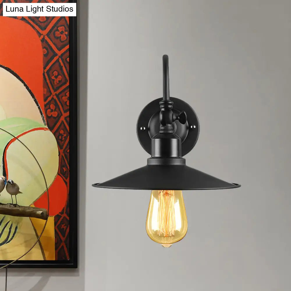 Black Flared Sconce Lighting with Gooseneck Arm - Loft Style Metal Wall Light for Dining Room (1 Bulb)