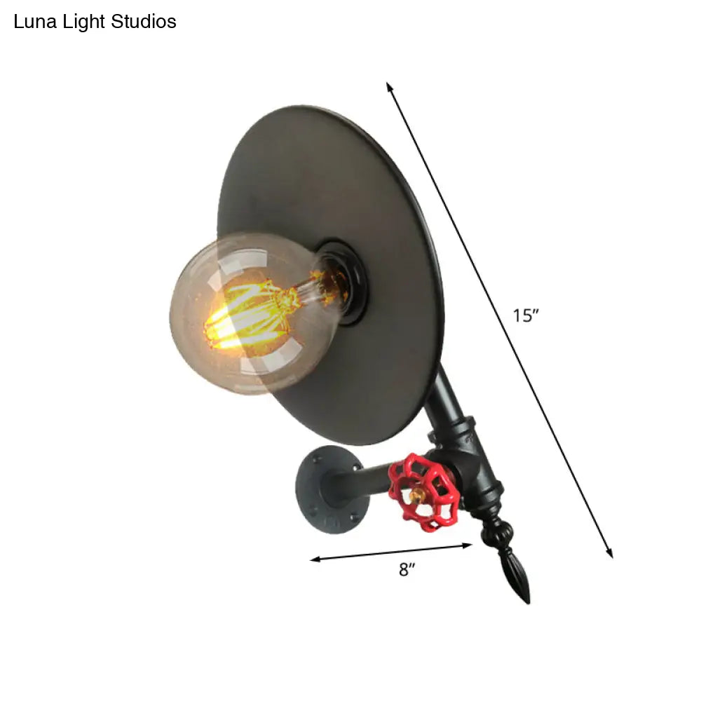 Aplique de pared plano negro - Lámpara de tubo metálico estilo rústico - Lámpara de pared de esquina