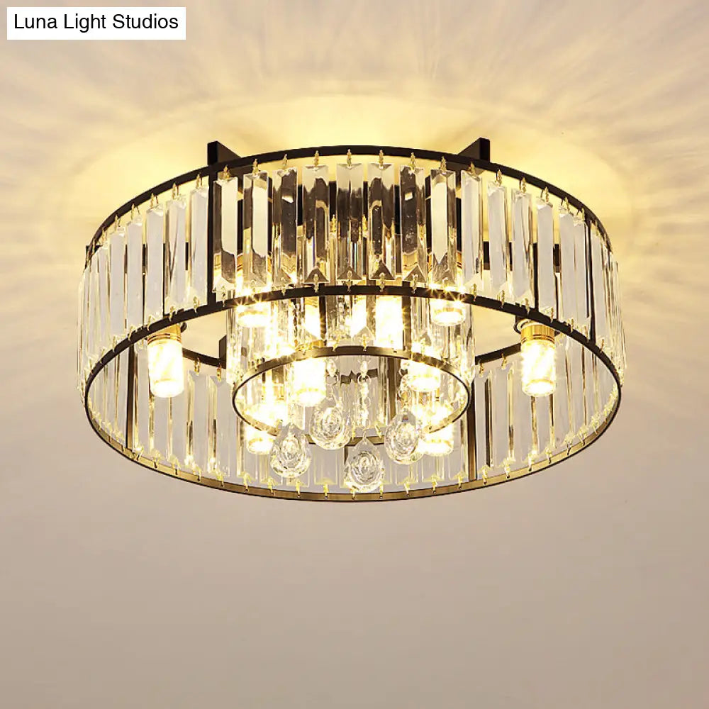 DecorBites™ DecorBites™ Black Flush Mounted Lamp with Double Round Minimalist Crystal Design and 7 Lights