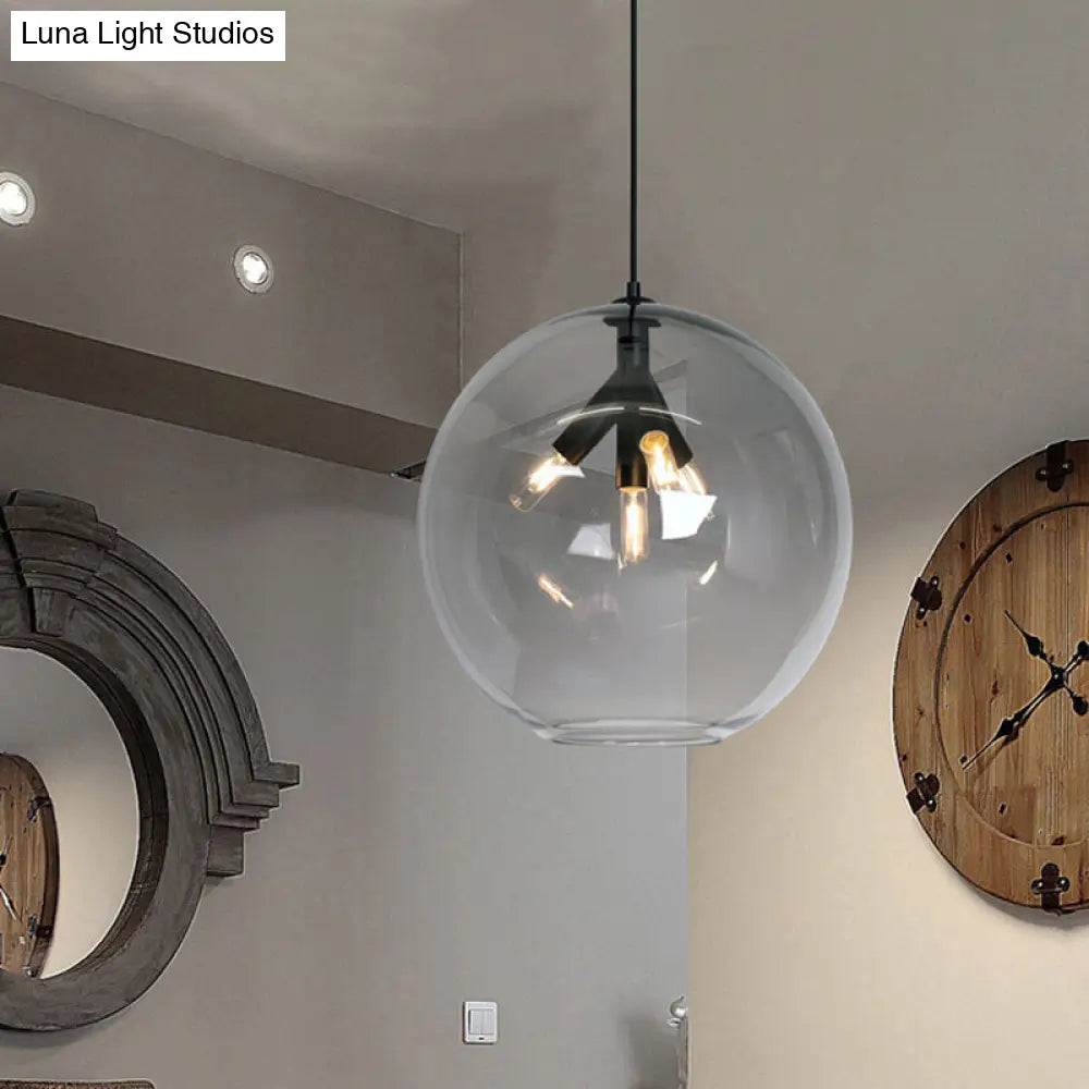 Lámpara de araña triple colgante de globo negro/dorado con cristal transparente - Moderna y mini