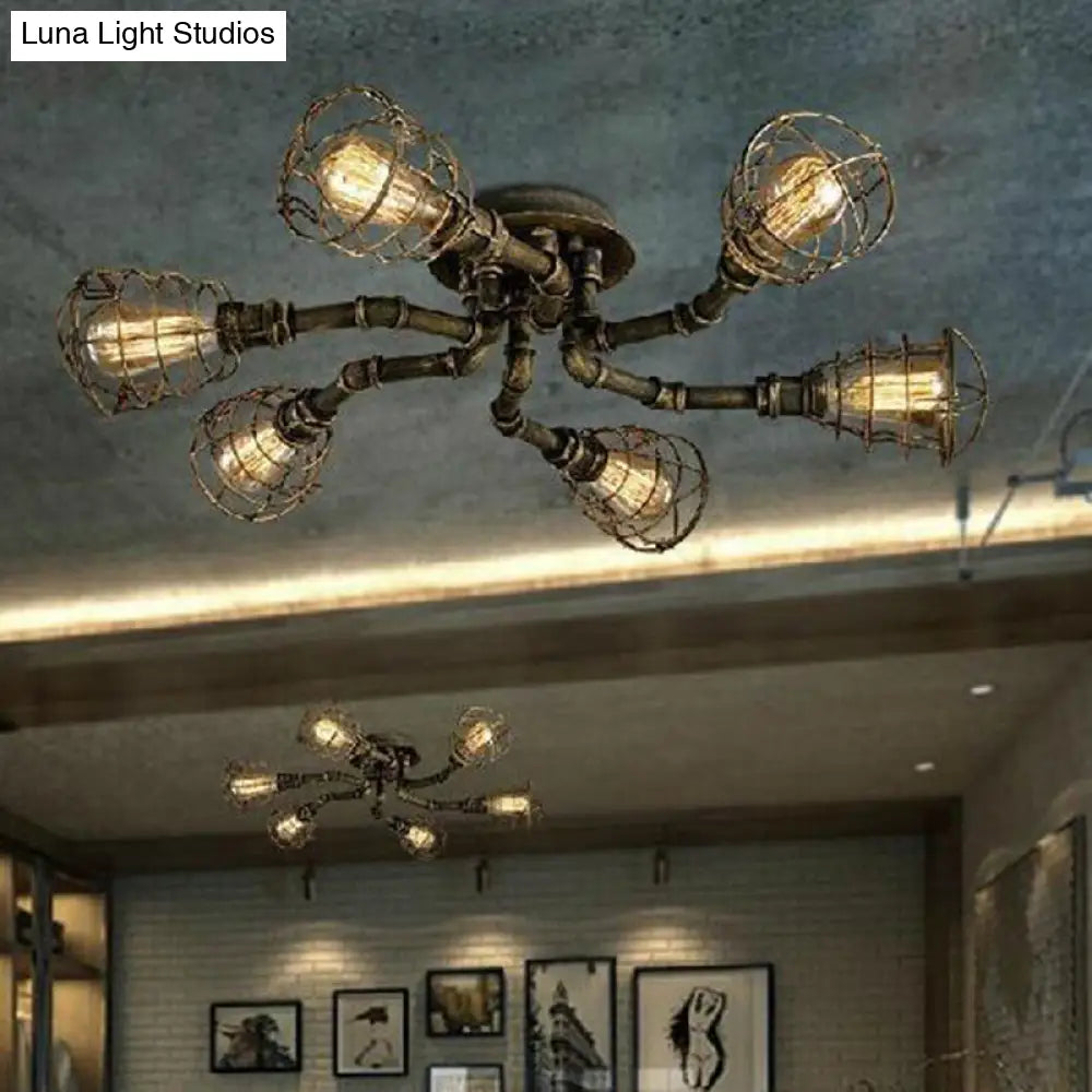 DecorBites™ DecorBites™ Black Industrial Cage Ceiling Light for Entryways - Semi Flush Mount