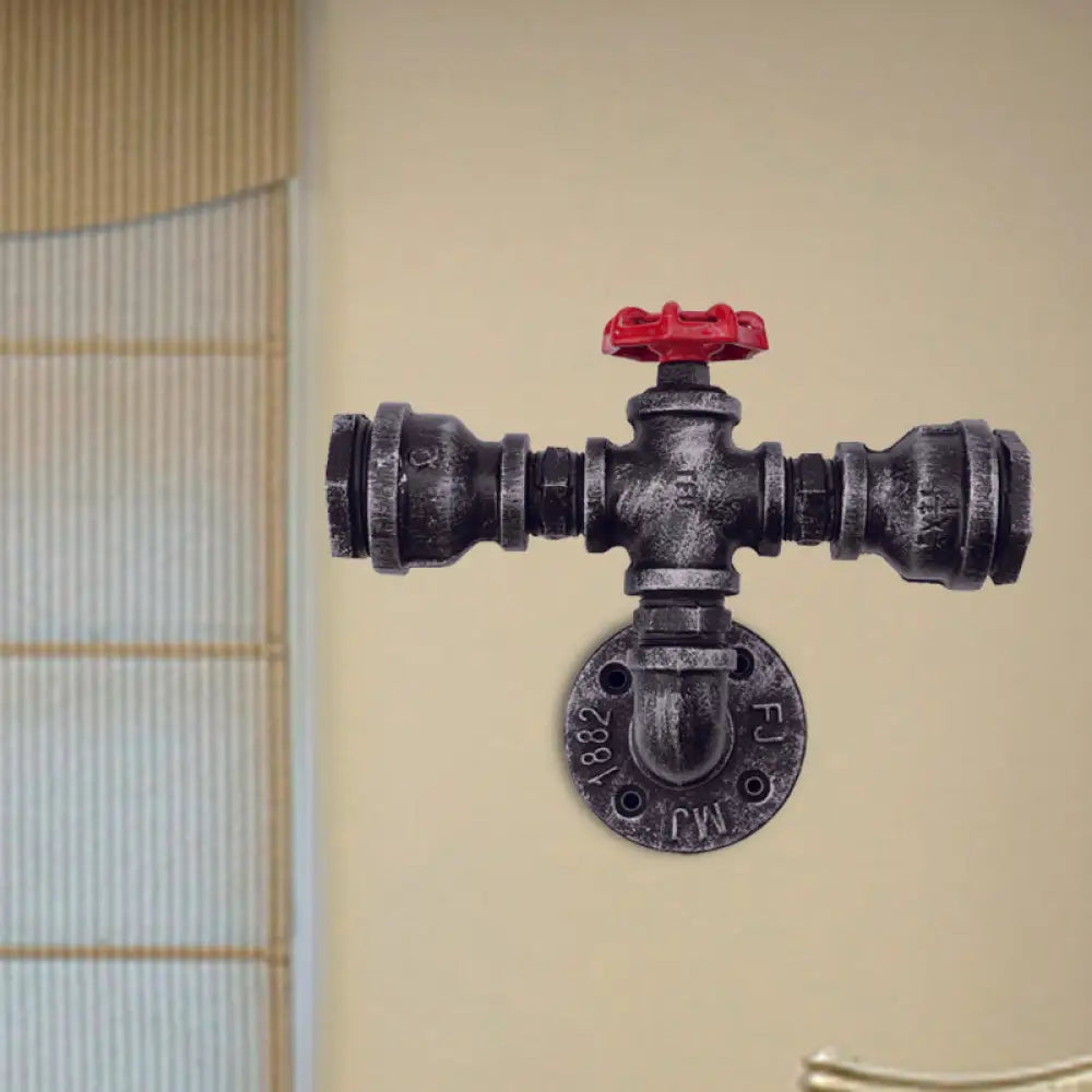 Lámpara de pared industrial negra con tubo y válvula para balcón - Luminaria de pared de 1/2 luces