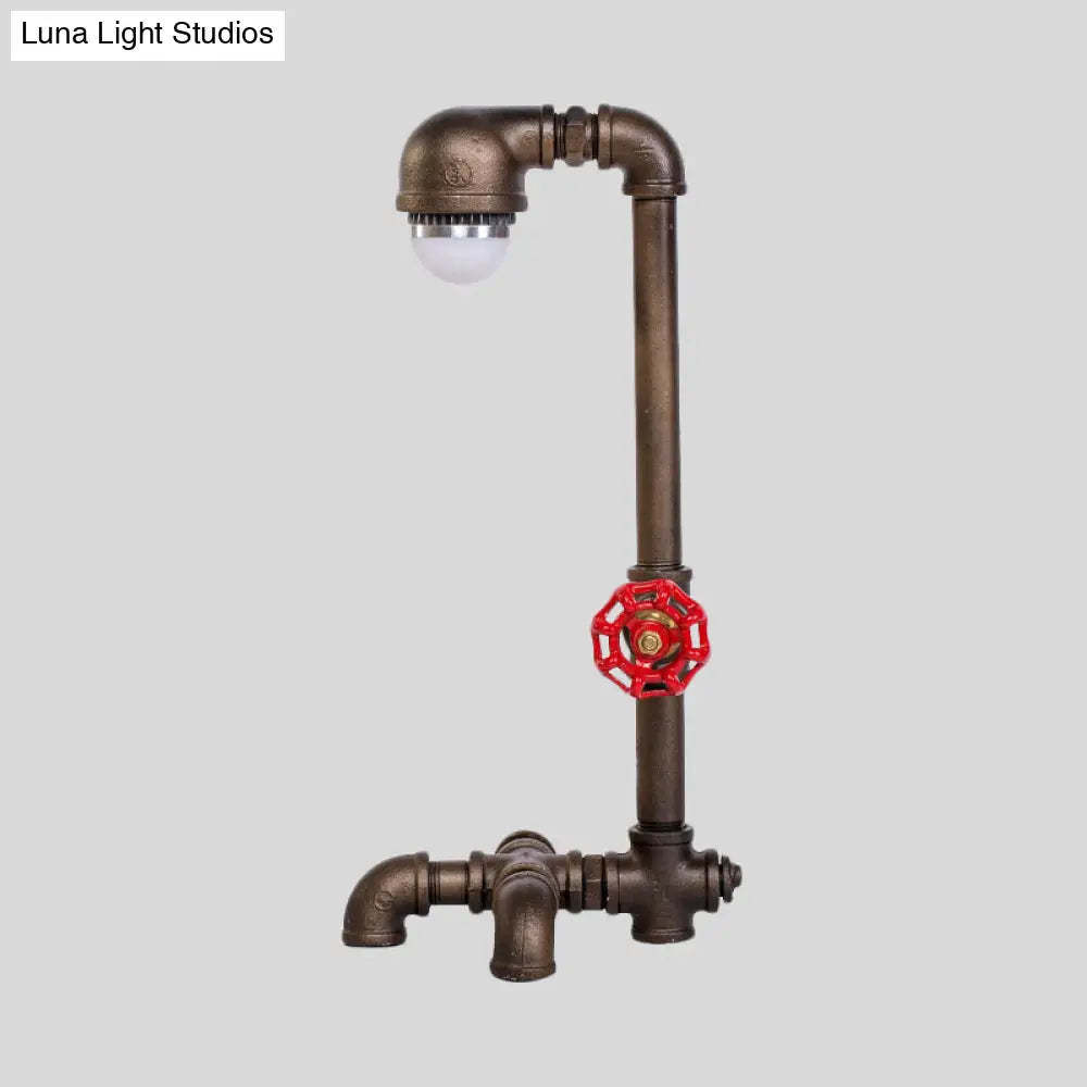 Black Iron Pipe Table Lamp - Farmhouse Style, 1-Light, Living Room Night Light with Valve Deco