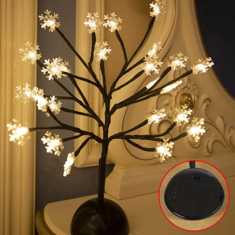 Black LED Nightstand Lamp: Tree Shaped Battery Table Light Decor for Bedroom