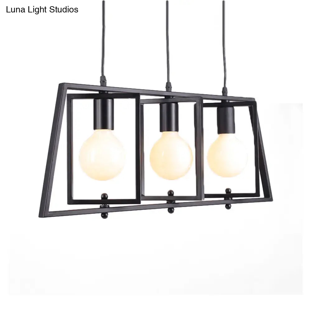 ثريا DecorBites™ المعدنية السوداء بثلاثة مصابيح لغرفة الطعام مع لمبات مكشوفة - إضاءة جزيرة بسيطة