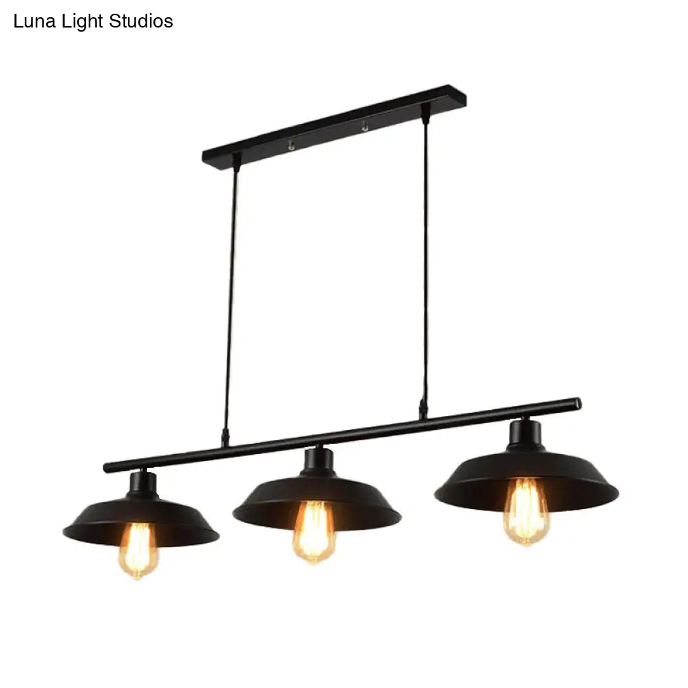 DecorBites™ Black Metal Island Lamp: 3-Light Conical Chandelier for Restaurants and Warehouses