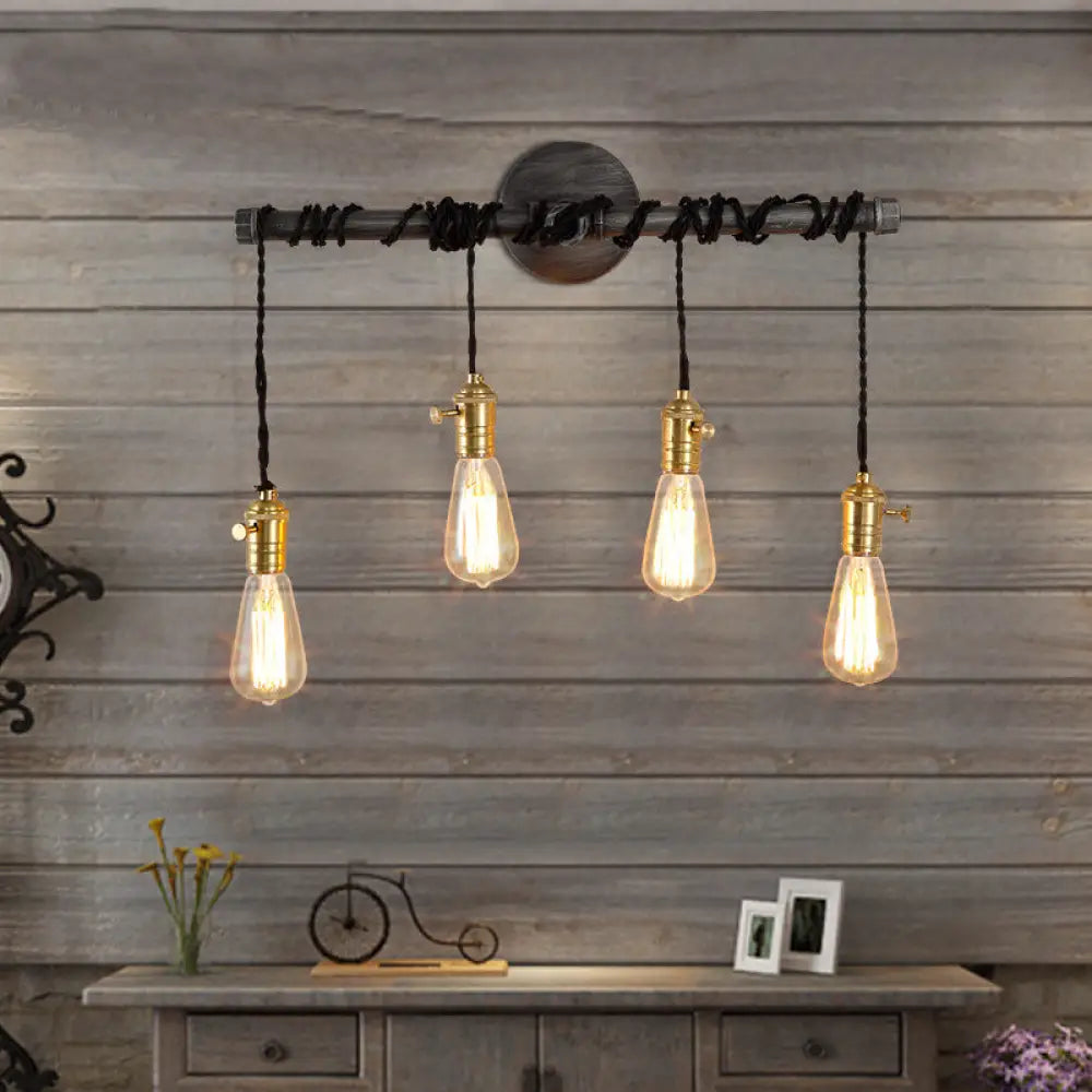 Black Metal Sconce Light with Hanging Shade - Industrial Wall Mounted Lighting for Dining Room