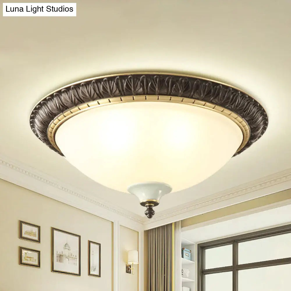 Lámpara de techo DecorBites™ de cristal opalino negro con adorno de hojas/flores - Montaje empotrado tradicional de 3 luces