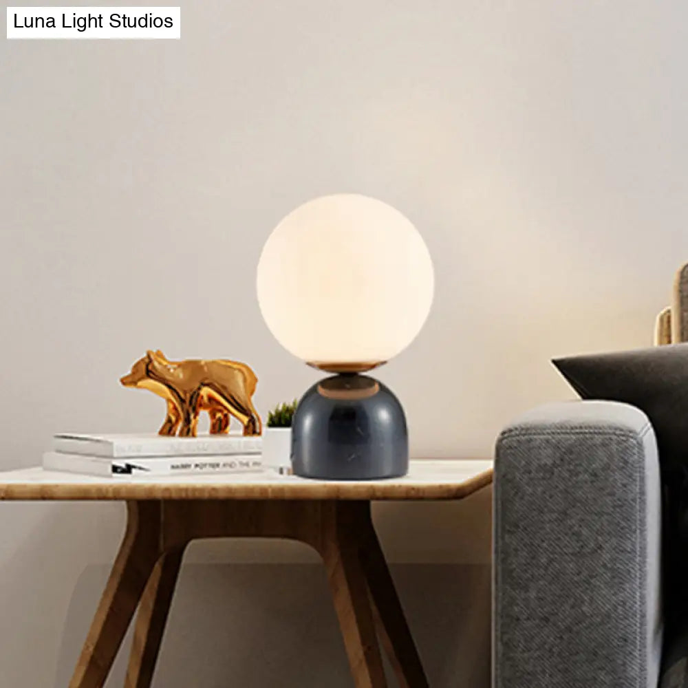 Black Modernist Opal Glass Nightstand Lamp with Marble Base