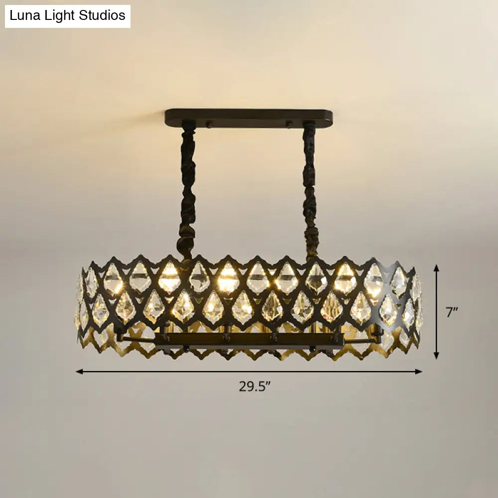 ديكوربايتس™ مصباح معلق على شكل دمعة من الكريستال البيضاوي الأسود - مصباح جزيرة معاصر مع 10/14 لمبة - عرض 29.5 بوصة/37.5 بوصة