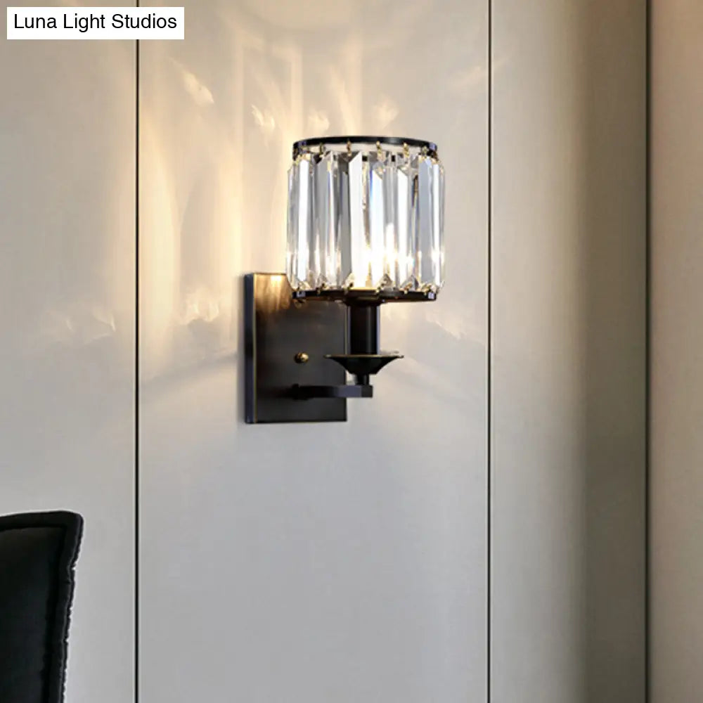 ديكوربايتس™ مصباح حائط كريستالي أسود منشوري - تصميم أسطواني عصري