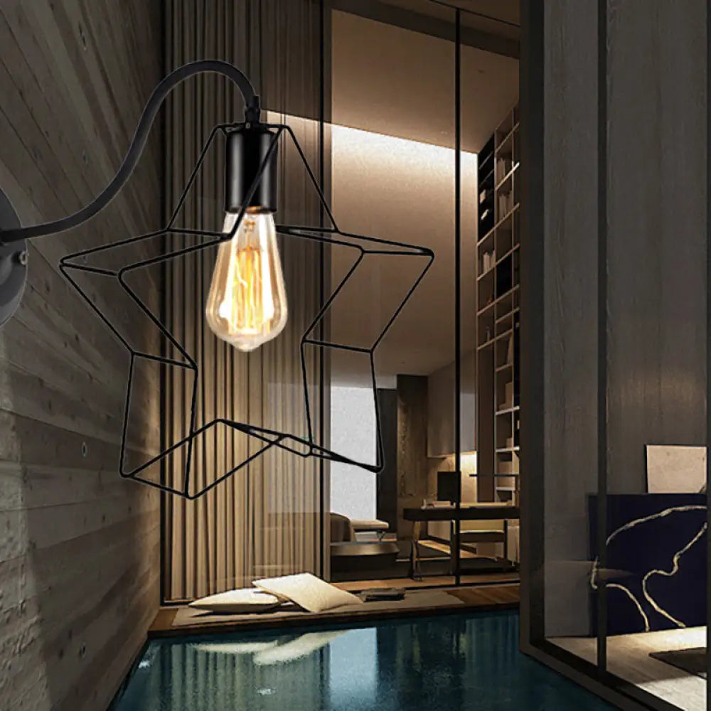 Aplique de pared de metal negro estilo retro con forma de diamante/estrella para cafetería