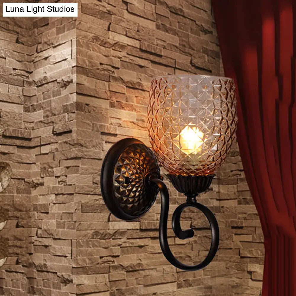 Aplique de pared Tulipán de cristal negro acanalado - Lámpara tradicional de 1 luz para sala de estar