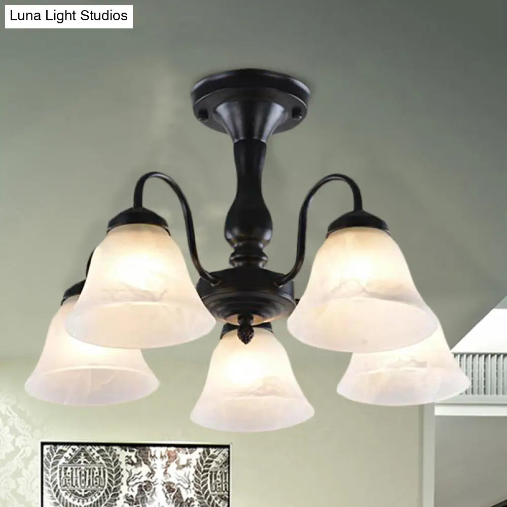 DecorBites™ Black Semi Flush Light with Frosted Glass Bell Shades - Ideal for Living Room Ceiling Mount