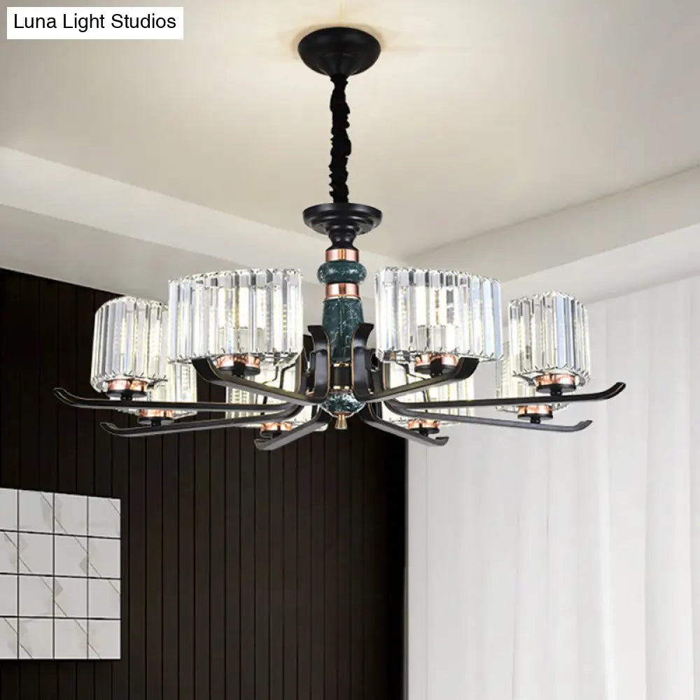 Lámpara colgante de cristal Black Starburst: Elegante lámpara de araña para salón con 6/8 bombillas.