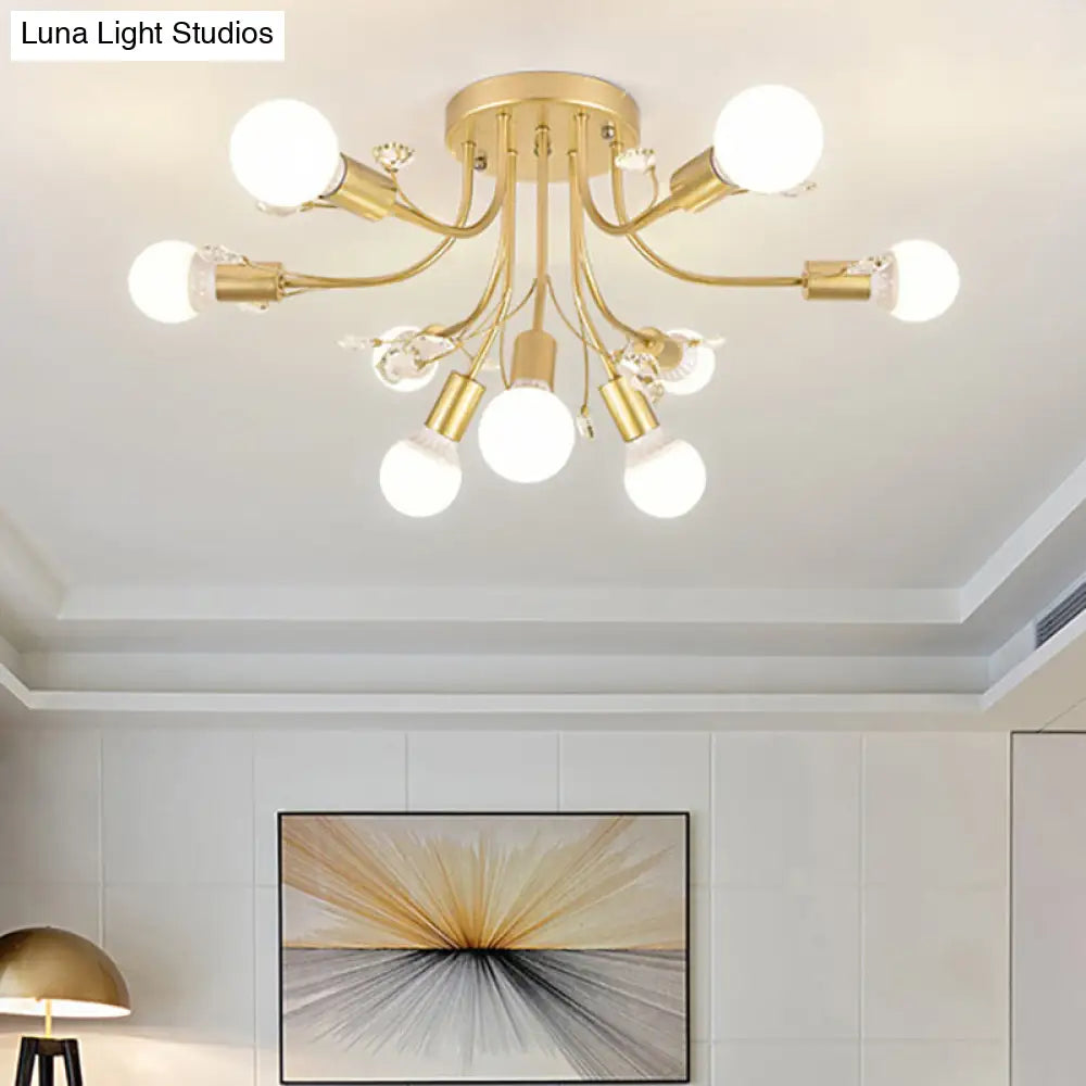 ديكوربايتس™ مصباح شبه مدمج بأذرع معدنية منحنية باللون الأسود/الأبيض/الذهبي - طراز نورديك - 6/9 مصابيح - غرفة نوم - مثبت في السقف