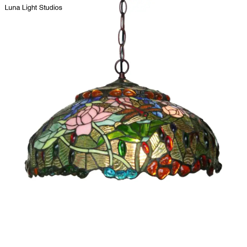 Lámpara colgante Blossom - Lámpara colgante victoriana rosa/verde, lámpara de techo de 3 luces para comedor