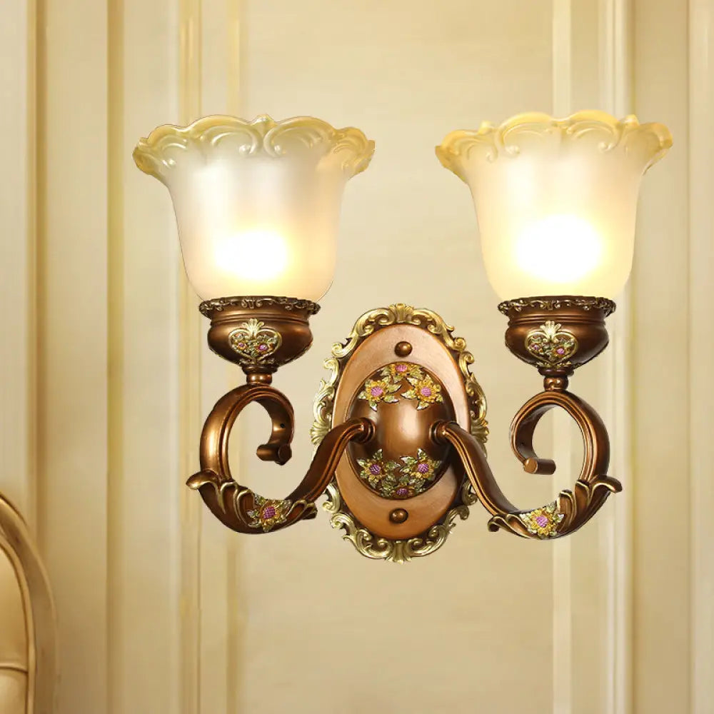 Aplique de pared de cristal marrón con forma de flor de estilo retro