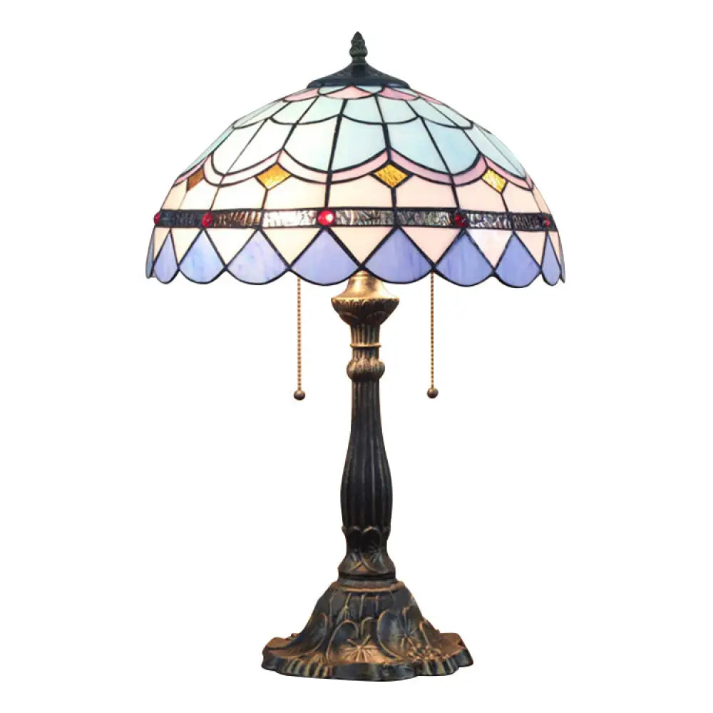 Blue Baroque Dome Reading Light: Stained Glass Table Lighting