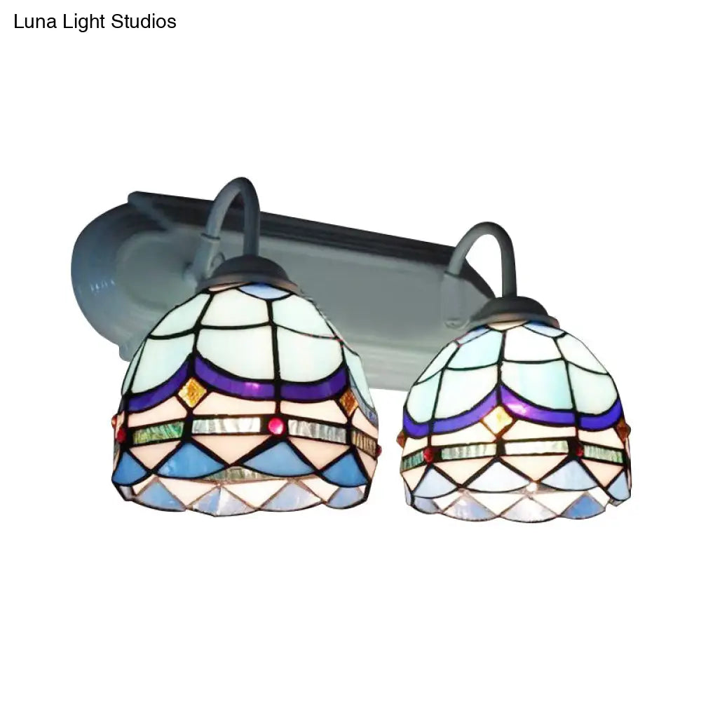 Blue Baroque Wall Lighting with Stained Glass Shade - 2 Head Sconce Light for Living Room