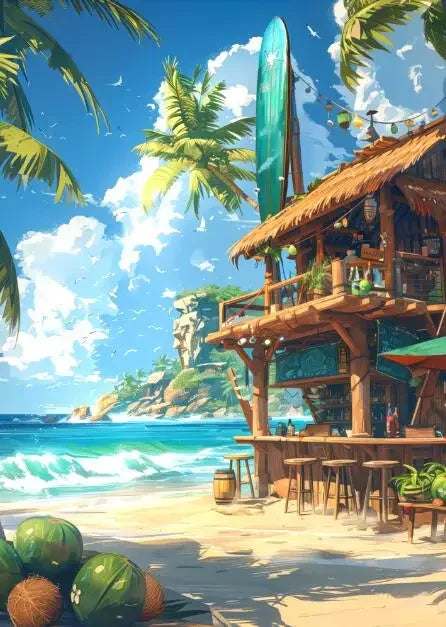 ’Blue Beach Cabin Forest Canvas Wall Art’ - P13 / 20x30cm No Frame - Posters