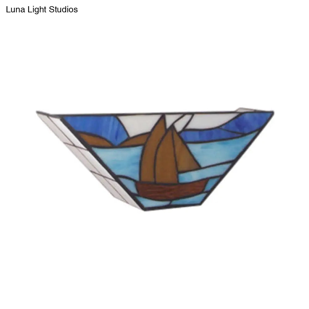 Blue Boat Nautical Stained Glass Wall Lamp - 1 Head Sea Wall Light, Ideal for Dining Room