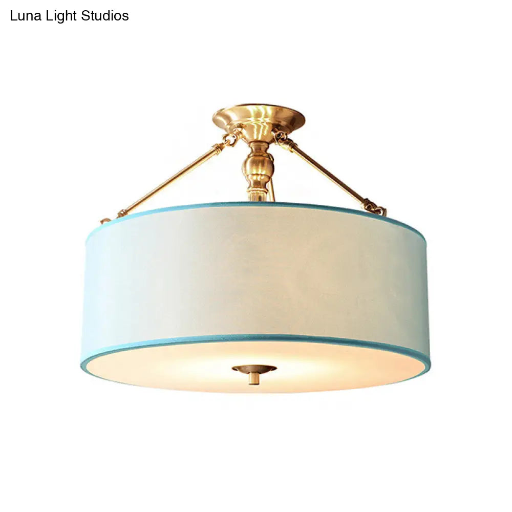 DecorBites™ DecorBites™ Blue Fabric Drum Semi Flush Ceiling Light with 4 Lights for Corridor