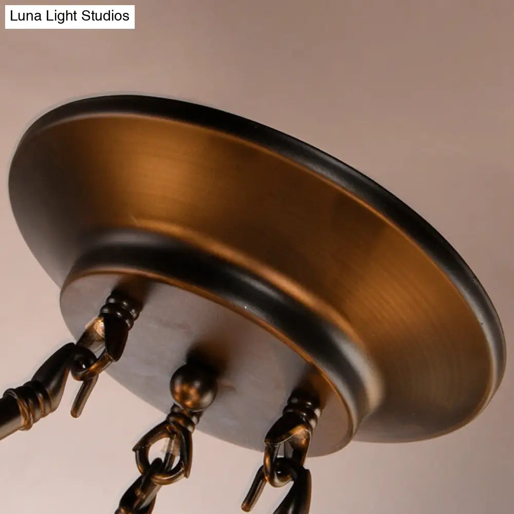 Blue Glass Baroque Chandelier with Bowl Design and 6 Lights in Antique Bronze for Dining Room