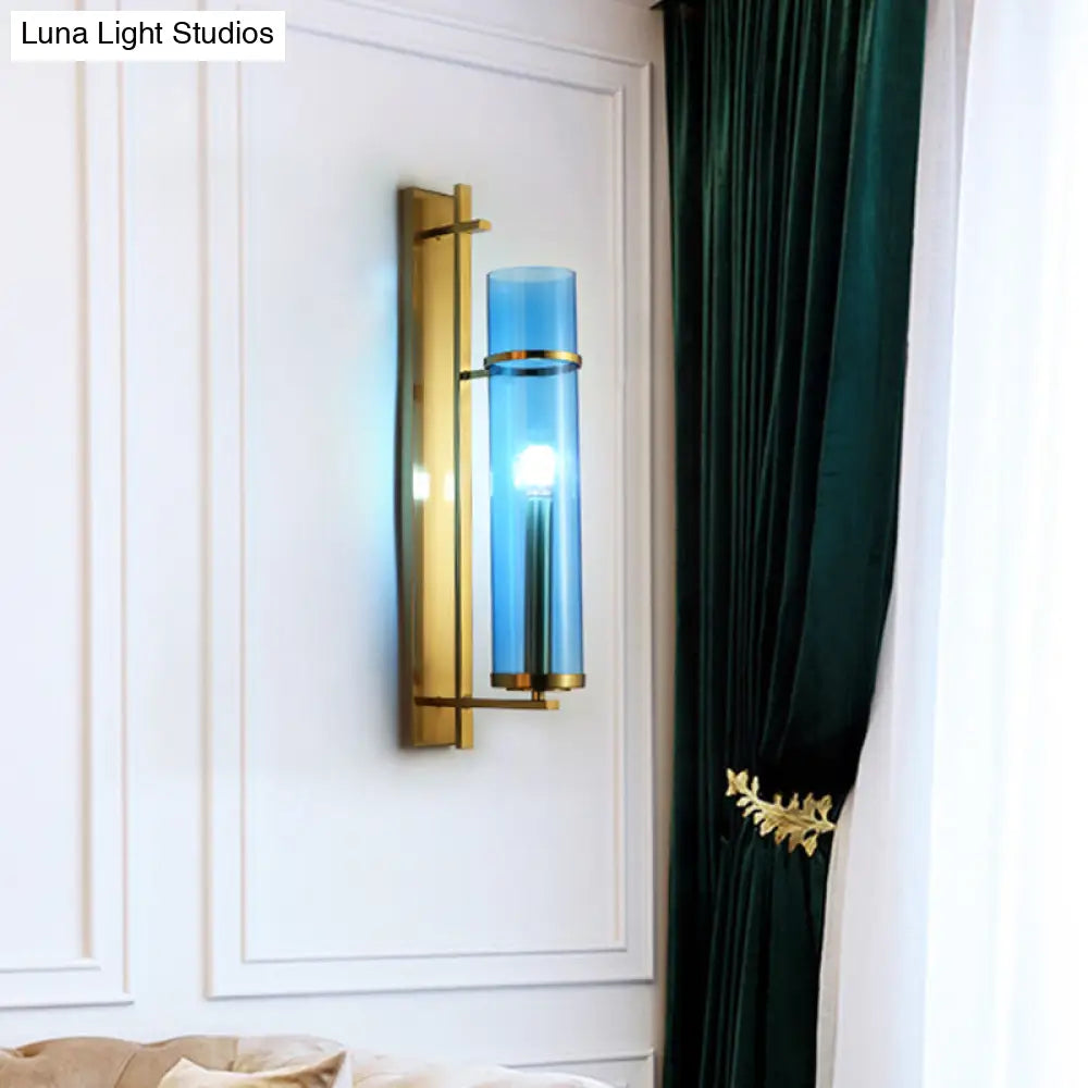 DecorBites™ DecorBites™ Blue Glass Cylinder Living Room Sconce - Modern Wall Mount Light Fixture