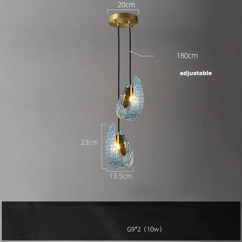 Blue Glass LED Pendant Lamps - Modern Designer Lighting - 2 light / Cold White - Chandelier
