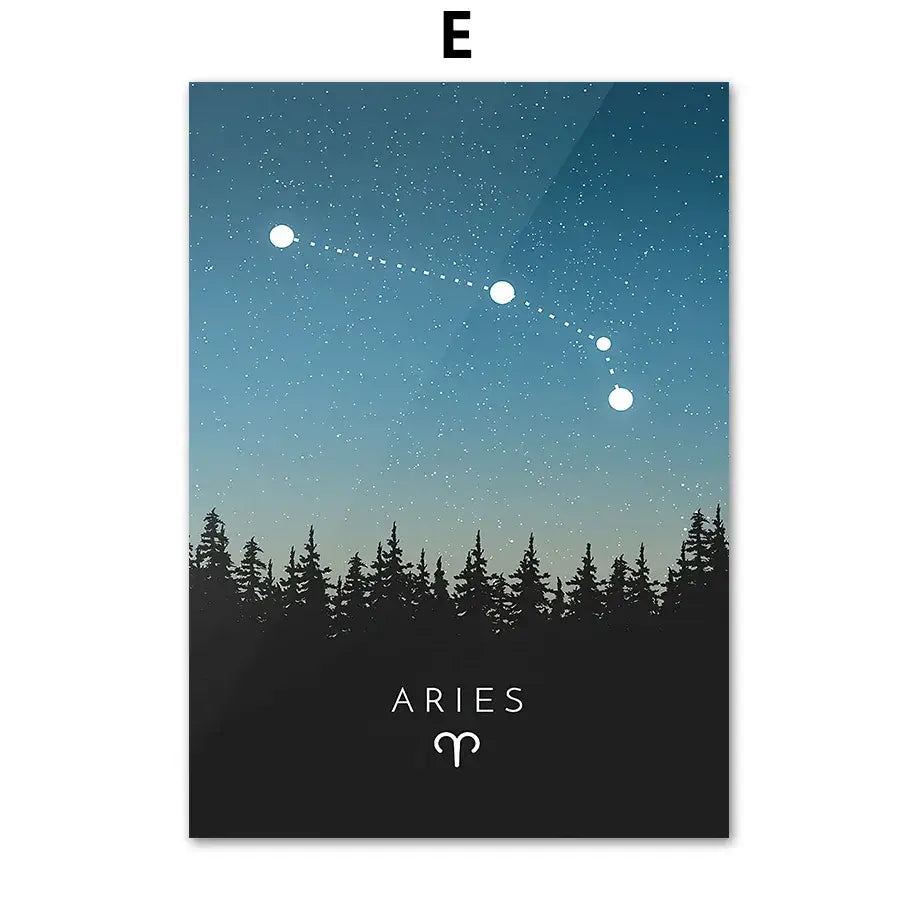 Blue aries constellation canvas art with white stars on gradient sky for decorbites leo cancer zodiac kids room decor