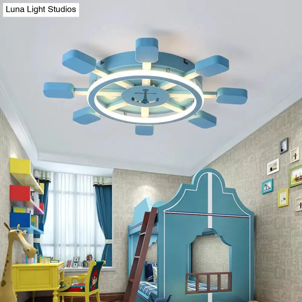 DecorBites™ Blue Nautical Rudder LED Ceiling Light with Anchor Metal Lamp - Perfect for Kid's Bedrooms