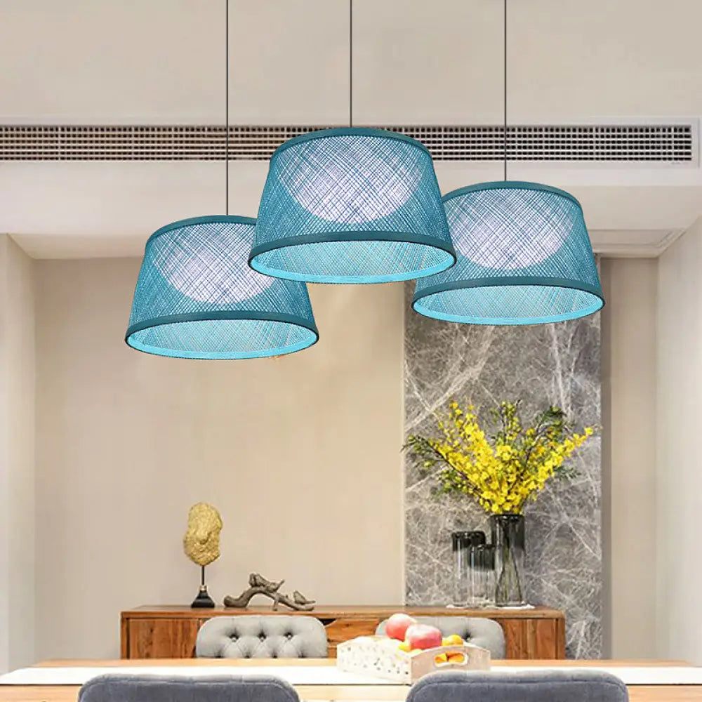 DecorBites™ Blue Rope Drum Ceiling Hang Fixture in 16"/20.5"/24" W with 1-Light Drop Pendant and Inner Dome Acrylic Shade - Warehouse Lighting