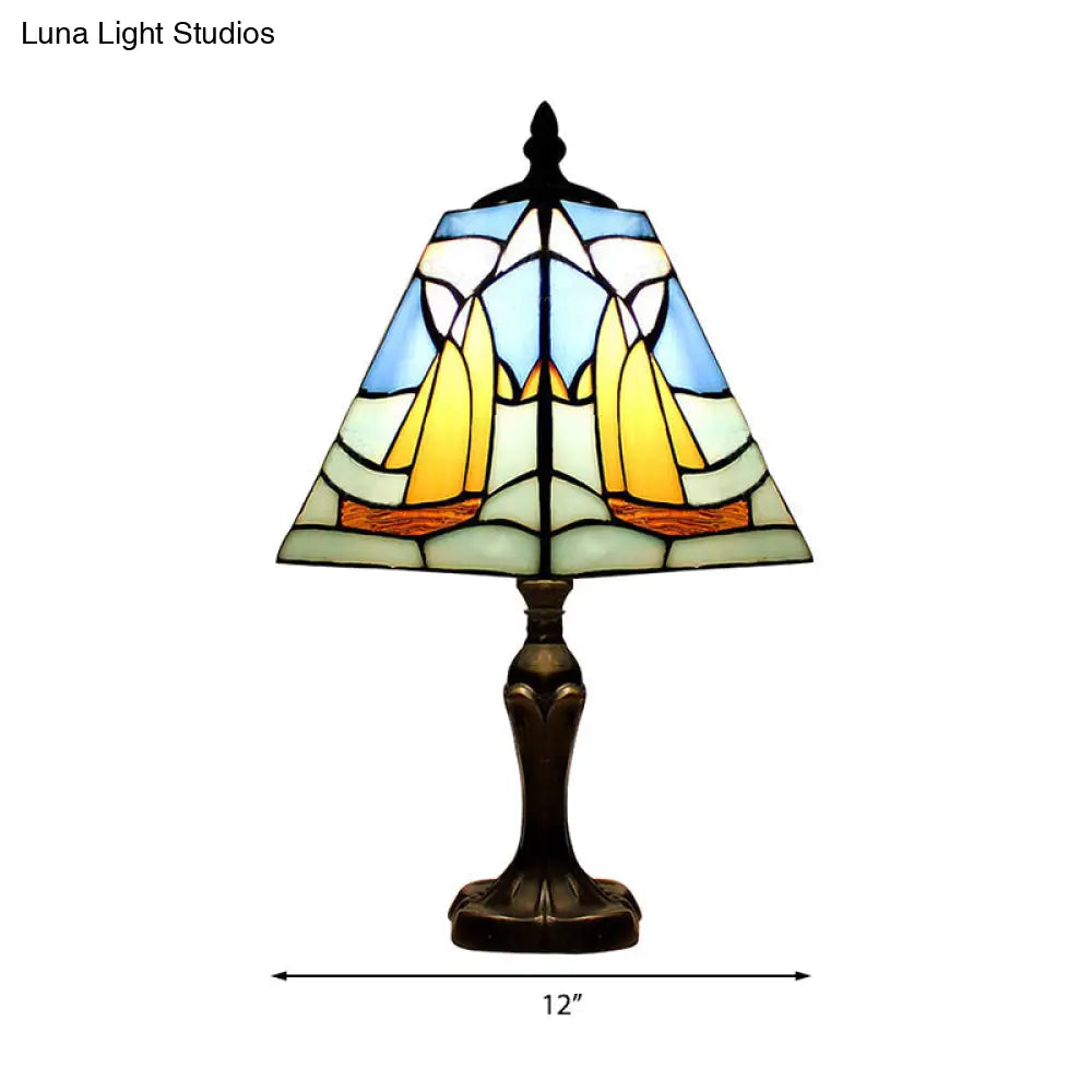 Blue Sea Desk Light - Nautical Stained Glass Table Lamp for Study Room