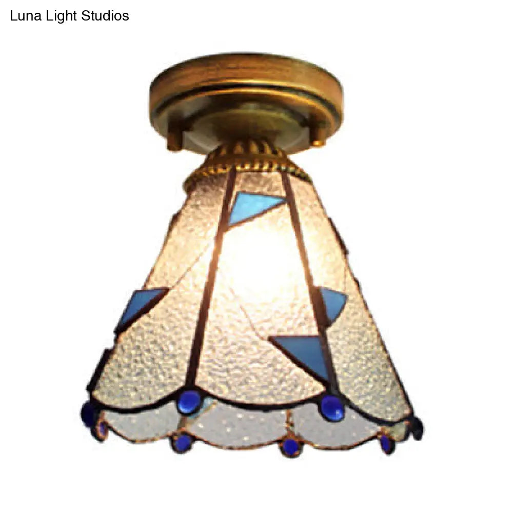 Lámpara de techo DecorBites™ DecorBites™ con forma de cono de vitral azul - Lámpara de techo estilo cabaña para pasillo