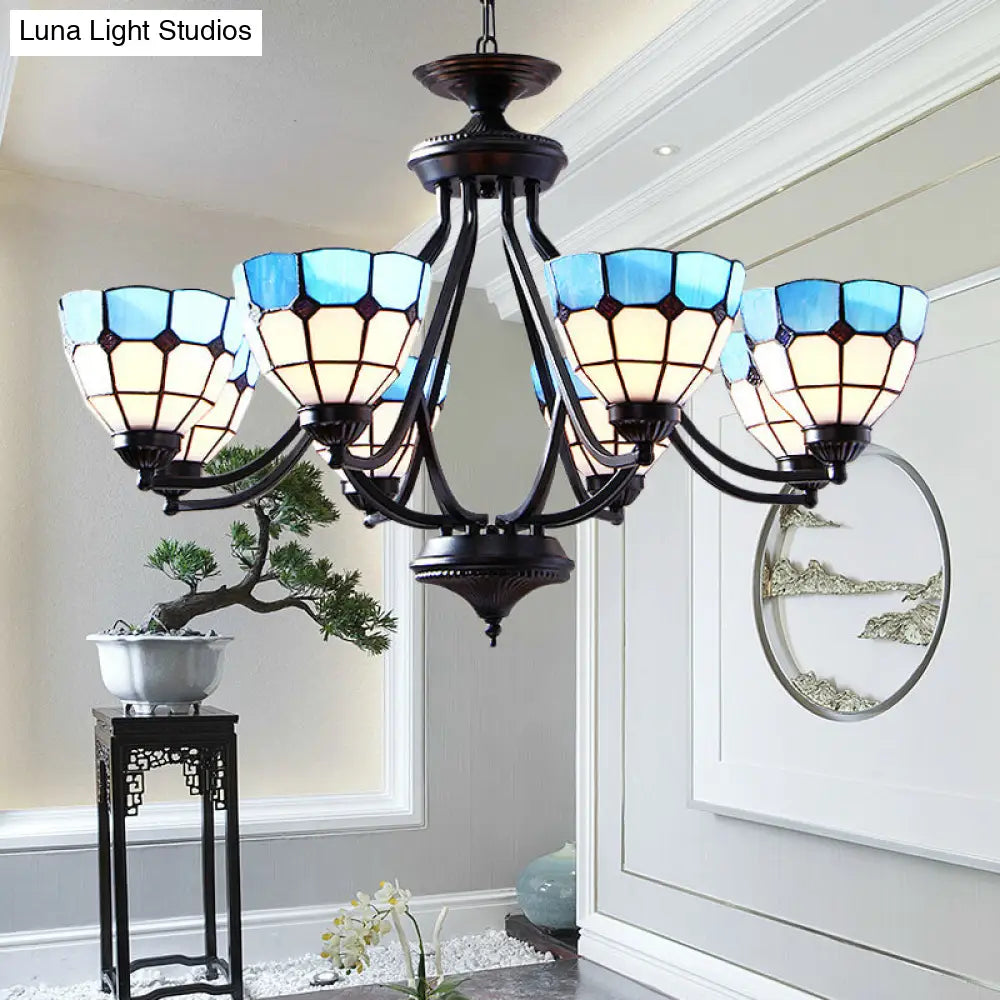 Blue Stained Glass Tiffany Pendant Chandelier Light with Upward 6/8 Lights