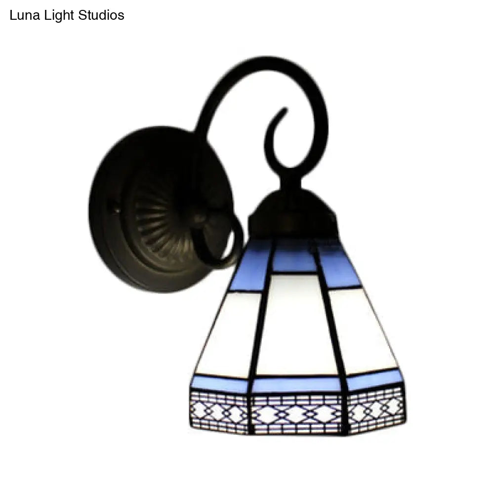 Blue Stained Glass Tiffany Sconce Light – Pyramid Cafe Restaurant Wall Fixture