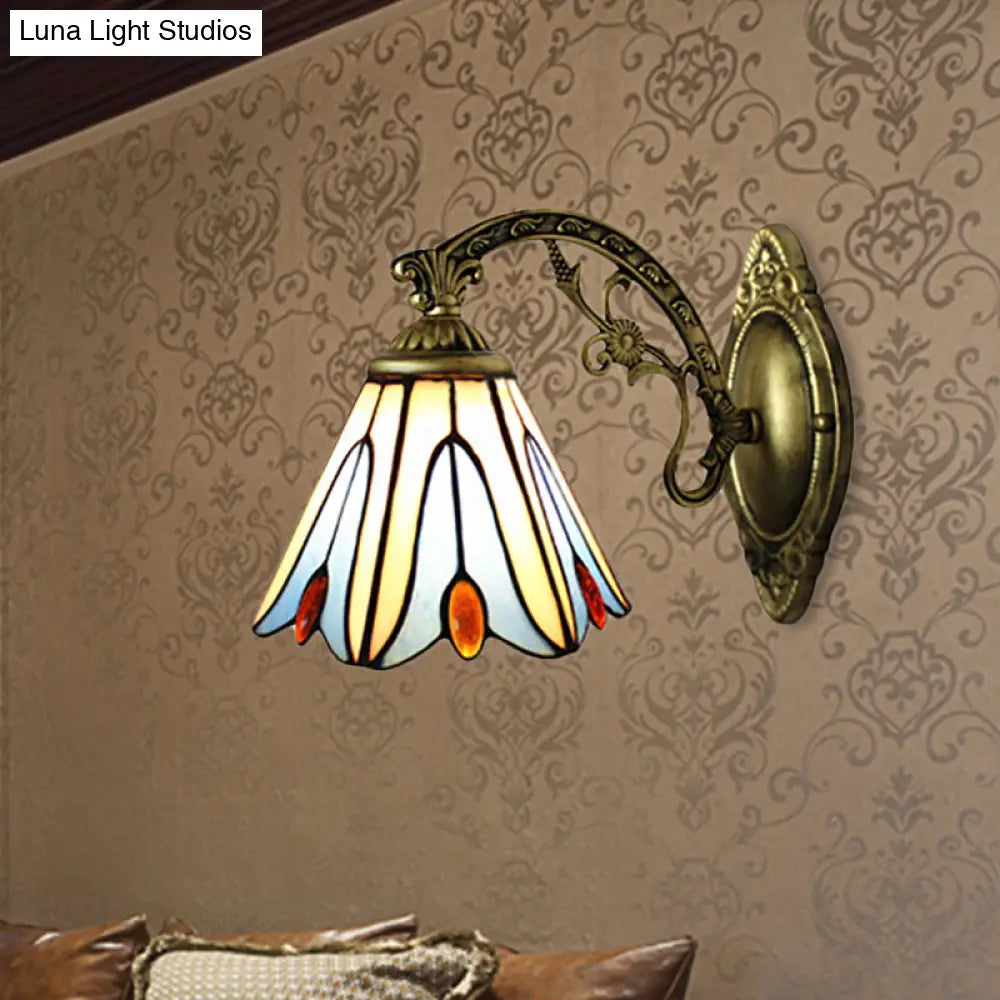 Blue Stained Glass Vintage Bell Shade Wall Sconce - Bedroom Lighting