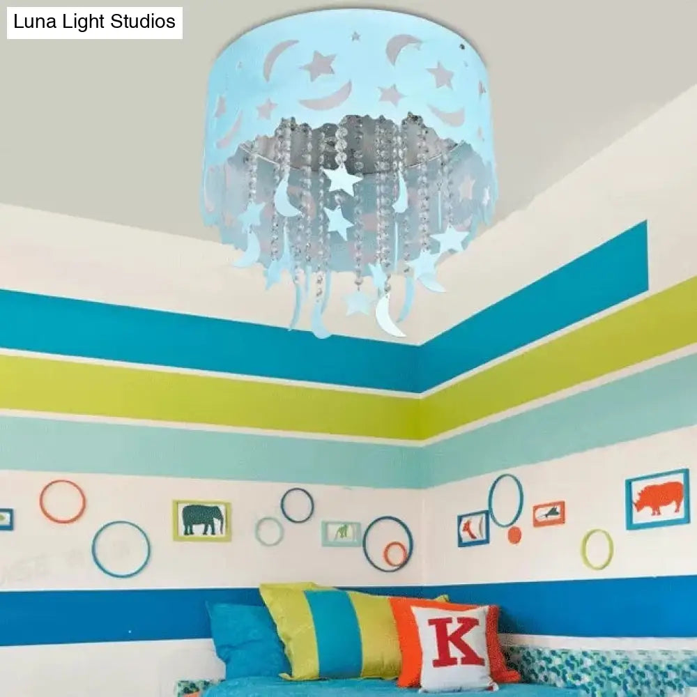 DecorBites™ Blue Star & Moon LED Flush Mount Ceiling Light with Crystal Bead for Kids' Bedroom
