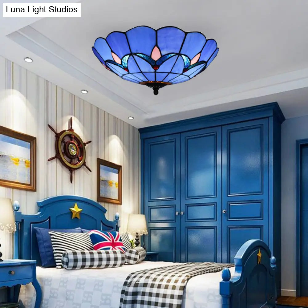 DecorBites™ DecorBites™ Blue Tiffany Dome Flush Mount Ceiling Lights with Jewel Decoration in Various Sizes for Bedroom