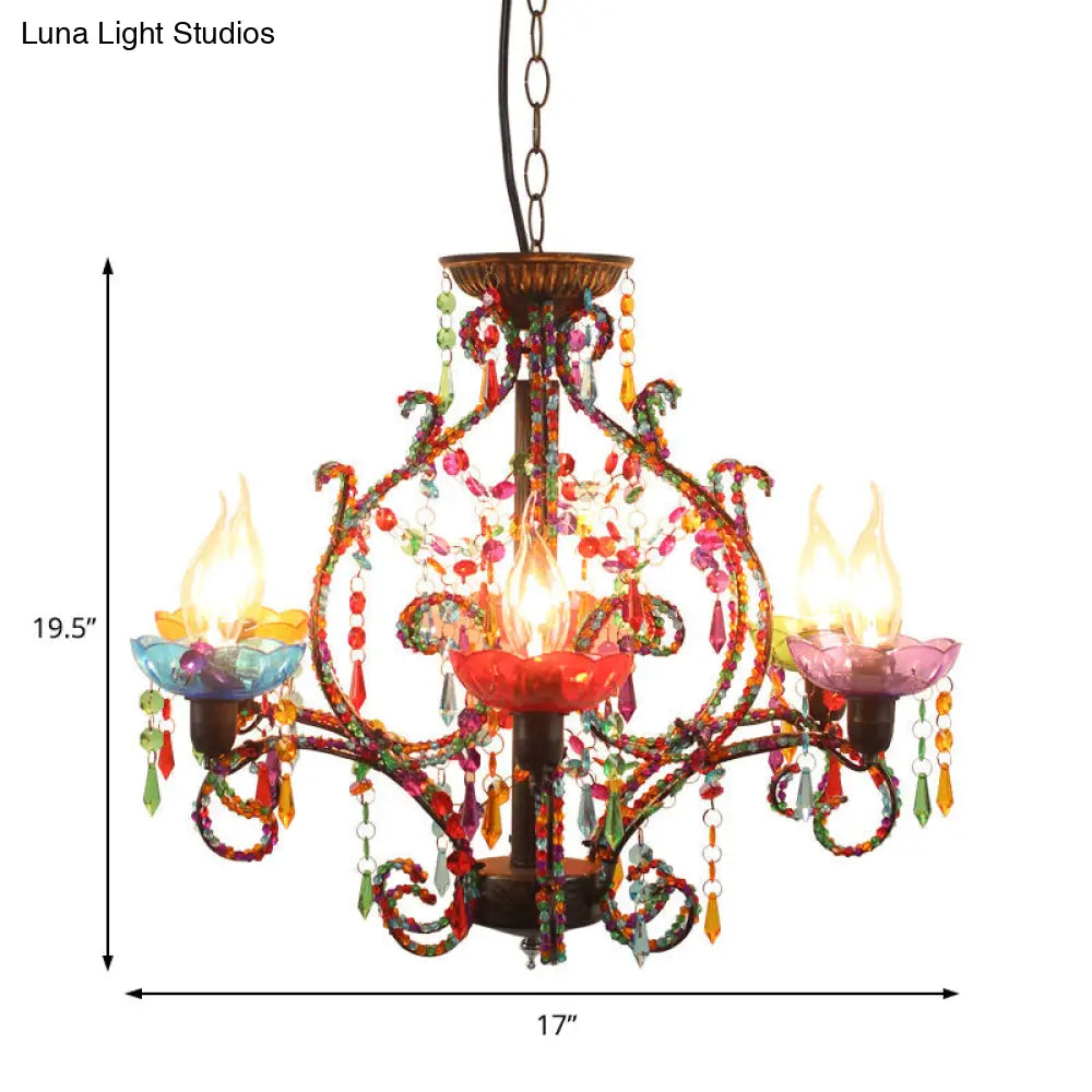 Lámpara colgante de araña con cuentas de cristal estilo Bohemia - Lámpara colgante de cobre de 6 luces