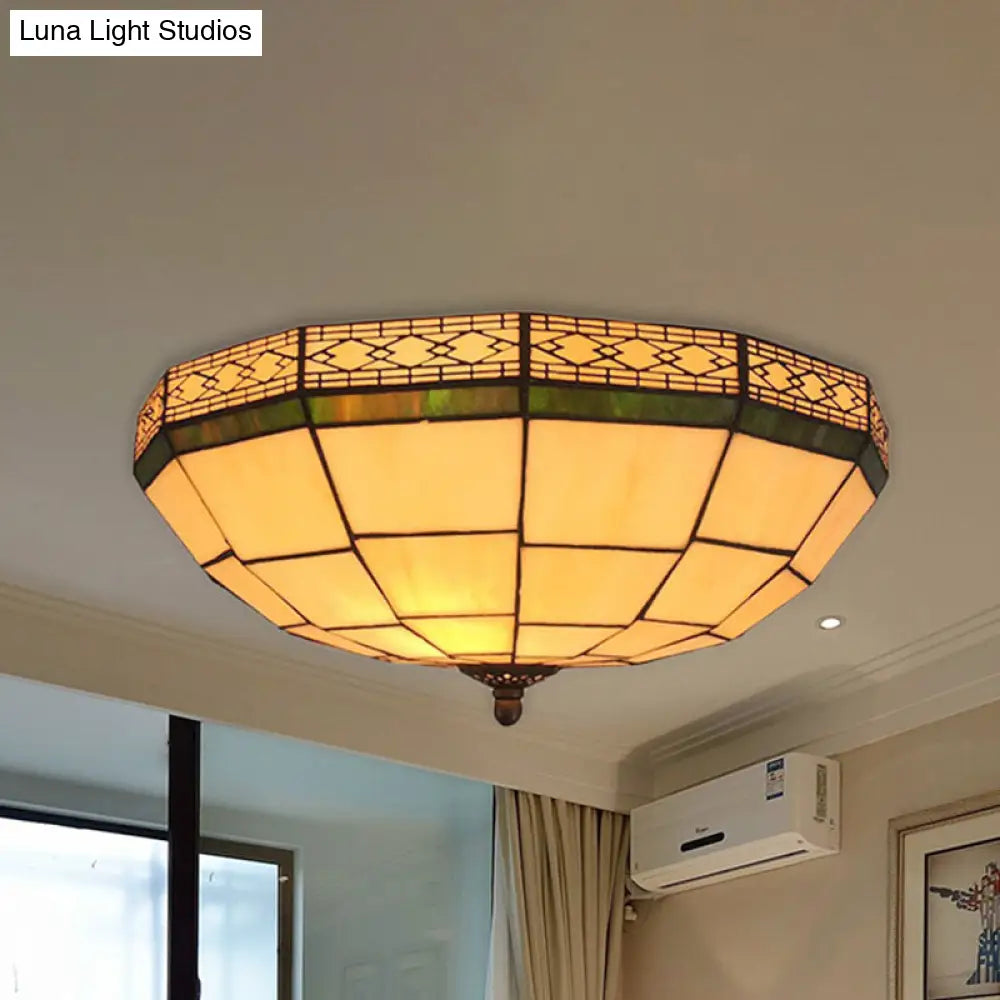 Lámpara de techo empotrada DecorBites™ Bowl de 8"/8.5"/10" con vitral y 3 luces en color beige - Iluminación empotrada tradicional para sala de estar