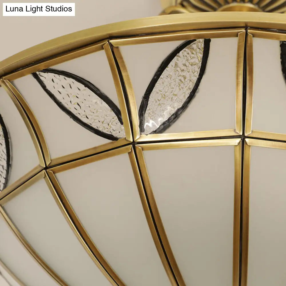 DecorBites™ Brass 3-Head Colonial Semi Flush Light with Sandblasted Glass Dome - Porch Ceiling Fixture
