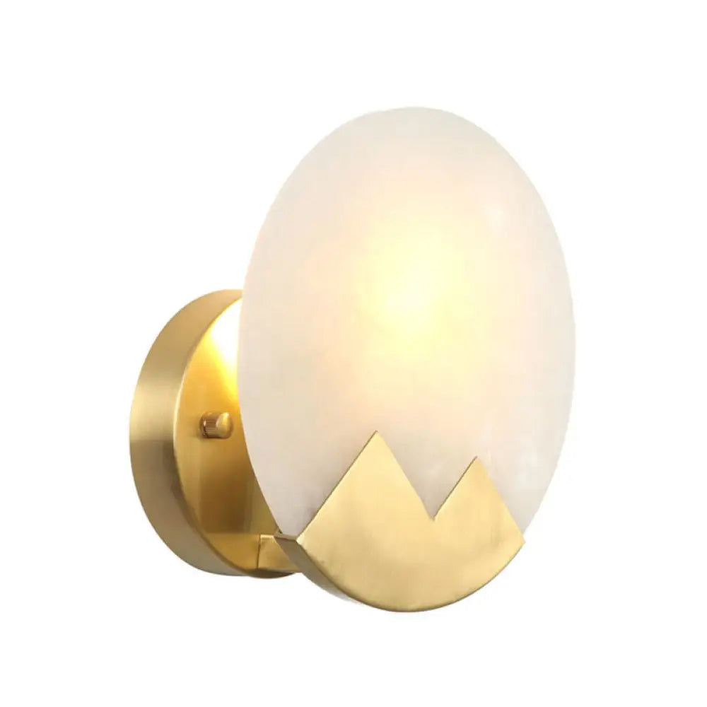 Brass Antique Wall Lamp Fixture with Frosted White Glass Tulip Shade - 1-Light Wall Mount Light