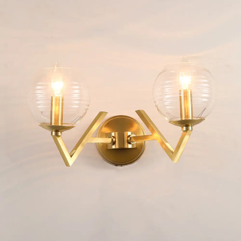 DecorBites™ Brass Ball Sconce Light with Ribbed Glass Shade - Simple Wall Mount Lamp
