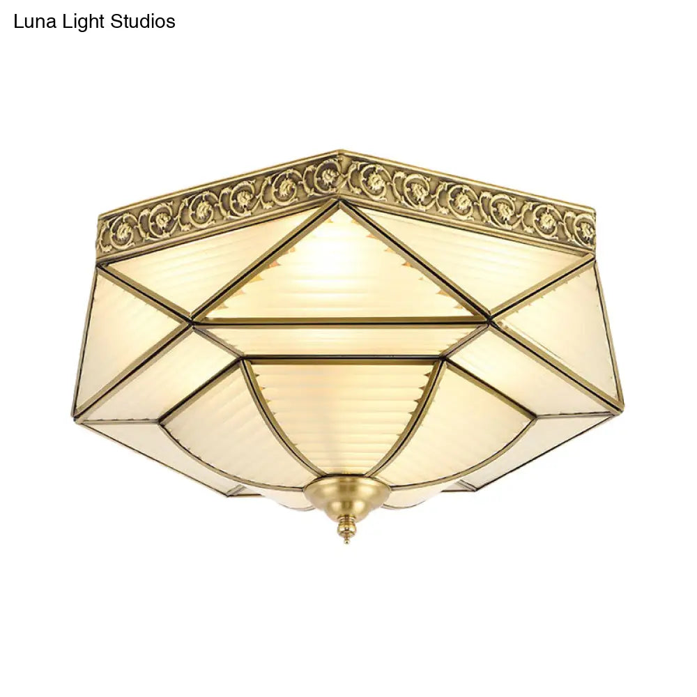 DecorBites™ DecorBites™ Brass Colonial Beveled Flush Mount Ceiling Light with Opaline Glass - Ideal for Bedroom - 4 Bulbs